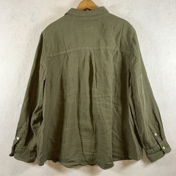 Chicos Linen Blend Button Top Sz S Olive Green Coastal Beachy Travel Safari - Picture 5 of 12